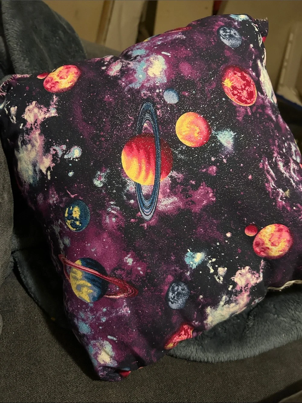 Cosmic Print Decorative Pillow - Purple with Yellow & Red Planets